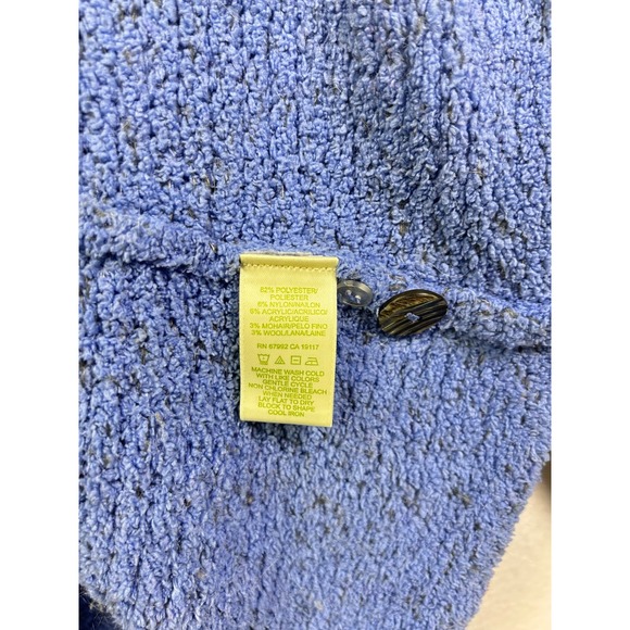 Sigrid Olsen Blue Textured Knit Hooded Cardigan Button Front Women's Size M - Picture 6 of 8